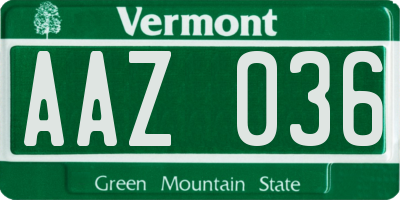 VT license plate AAZ036