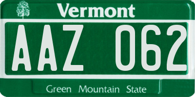 VT license plate AAZ062