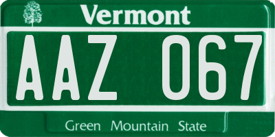 VT license plate AAZ067