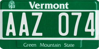 VT license plate AAZ074