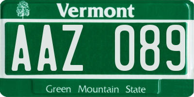 VT license plate AAZ089