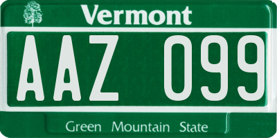 VT license plate AAZ099