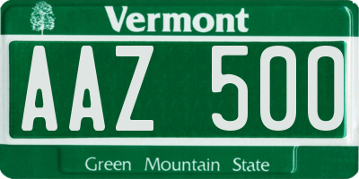 VT license plate AAZ500