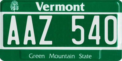 VT license plate AAZ540