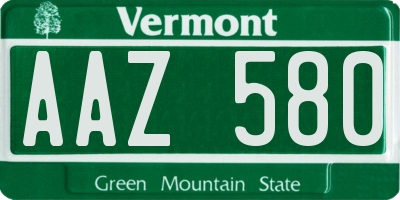 VT license plate AAZ580
