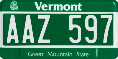 VT license plate AAZ597