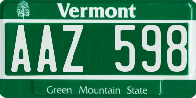 VT license plate AAZ598