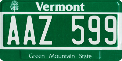 VT license plate AAZ599