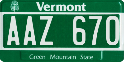 VT license plate AAZ670