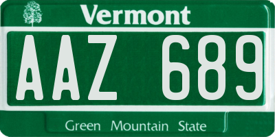 VT license plate AAZ689