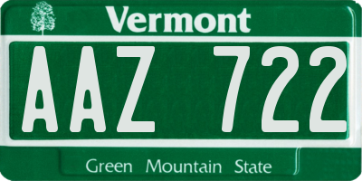 VT license plate AAZ722