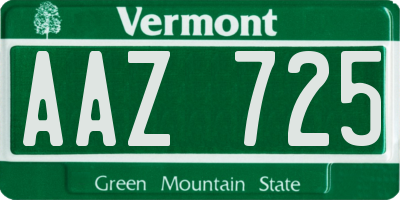 VT license plate AAZ725