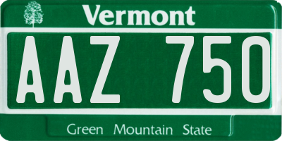 VT license plate AAZ750