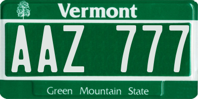 VT license plate AAZ777