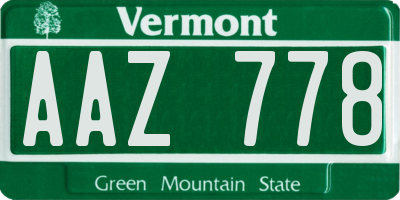 VT license plate AAZ778