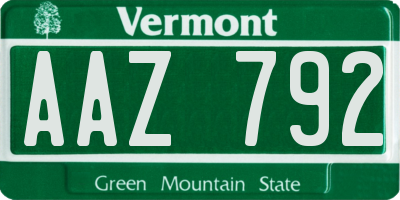 VT license plate AAZ792