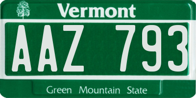 VT license plate AAZ793