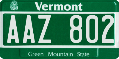 VT license plate AAZ802