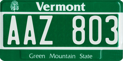 VT license plate AAZ803