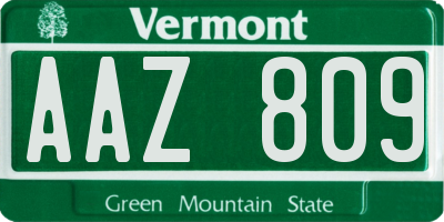 VT license plate AAZ809