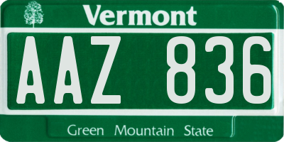 VT license plate AAZ836