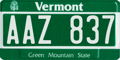 VT license plate AAZ837