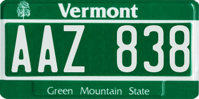 VT license plate AAZ838