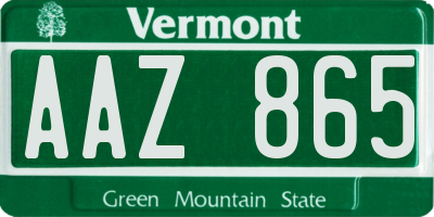 VT license plate AAZ865