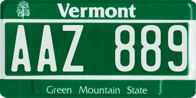 VT license plate AAZ889