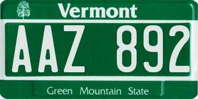 VT license plate AAZ892