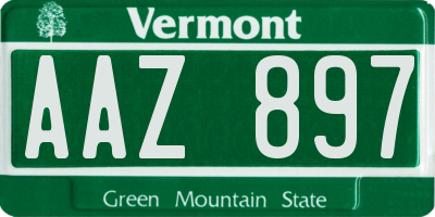 VT license plate AAZ897