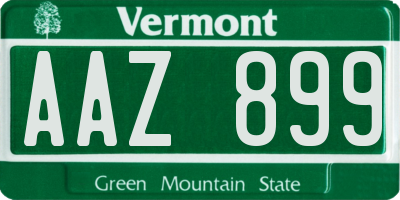 VT license plate AAZ899