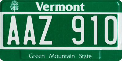 VT license plate AAZ910