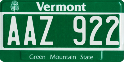 VT license plate AAZ922