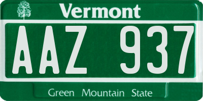 VT license plate AAZ937