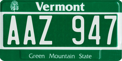 VT license plate AAZ947