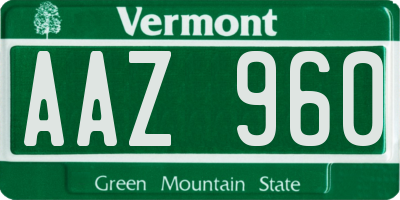 VT license plate AAZ960