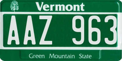 VT license plate AAZ963