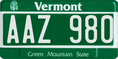 VT license plate AAZ980