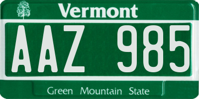 VT license plate AAZ985