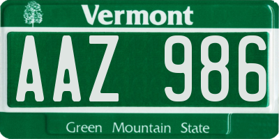 VT license plate AAZ986