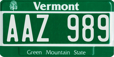 VT license plate AAZ989