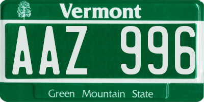 VT license plate AAZ996