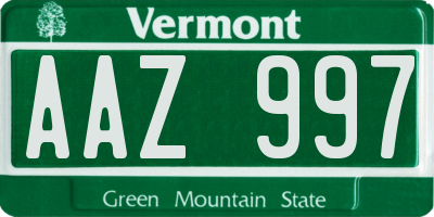 VT license plate AAZ997