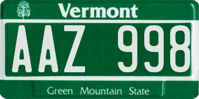 VT license plate AAZ998