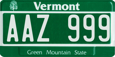 VT license plate AAZ999