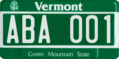 VT license plate ABA001