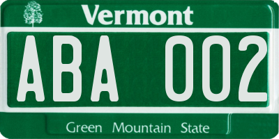 VT license plate ABA002