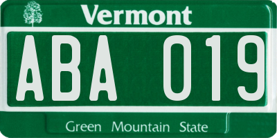 VT license plate ABA019