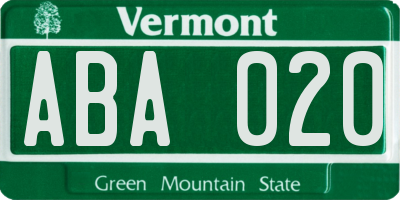 VT license plate ABA020